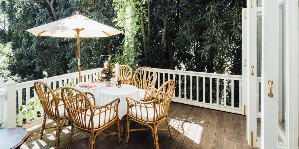 vintage dinner table and vintage house